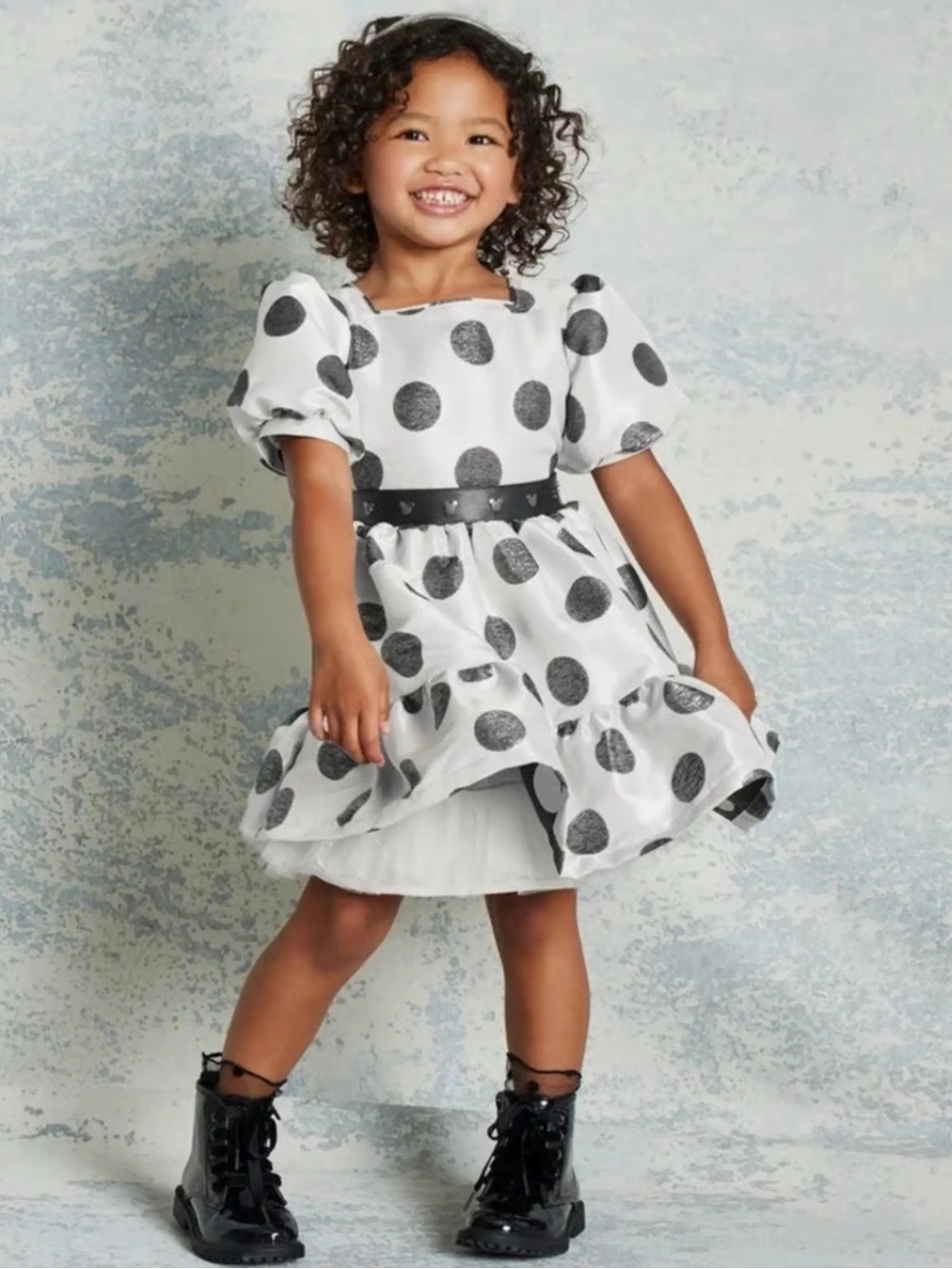 Disney White Dress with Black Polka Dots - Puff Sleeve Party Dress